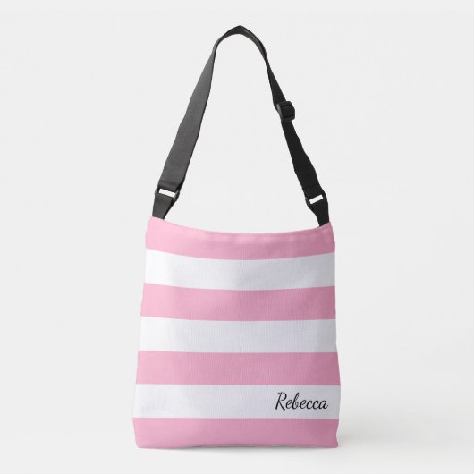 フロントパーソナライズされたおよびバックピンクストライプのトート クロスボディバッグ (正面)