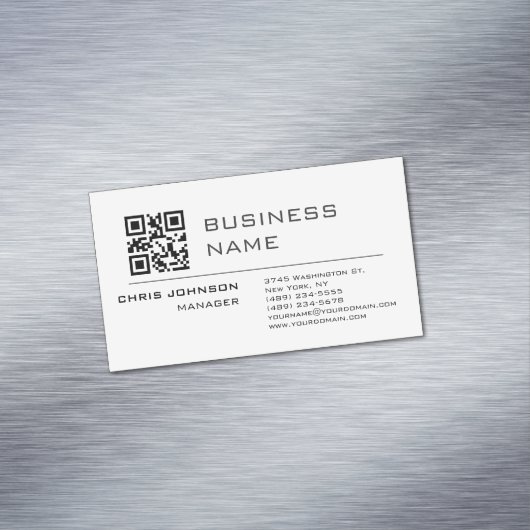 フロントプレーン上のスキャン可能なQRコモダンードシンプル マグネット名刺 (インサイチュ)