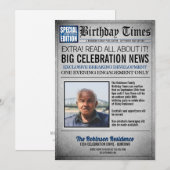 フロントページ新聞の誕生日パーティー招待状 招待状 (正面/裏面)
