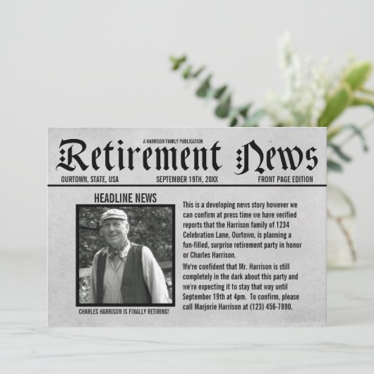 フロントページ新聞社の退職パーティの招待状 招待状 (スタンド正面)