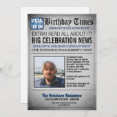 フロントページ新聞誕生日パーティーへの招待 招待状 (正面/裏面)