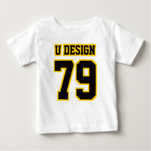 フロントホワイトブラック金ゴールド3/4スリーブラグラン ベビーTシャツ