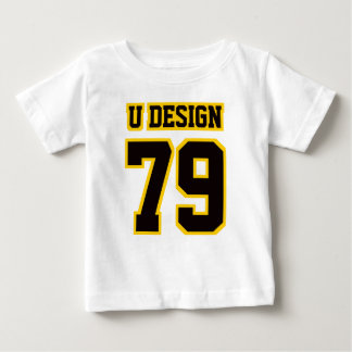 フロントホワイトブラック金ゴールド3/4スリーブラグラン ベビーTシャツ