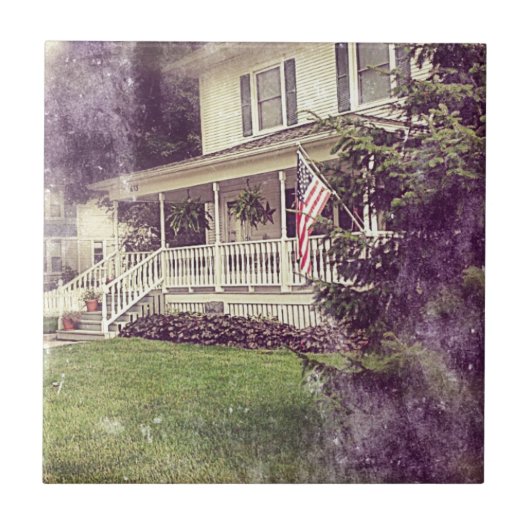 フロントポーチとアメリカ国旗 タイル (正面)