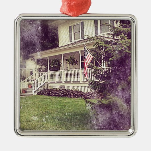 フロントポーチとアメリカ国旗 メタルオーナメント (正面)