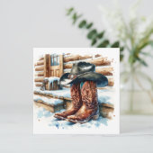 フロントポーチクリスマスのカウボーイブーツ カード (スタンド正面)