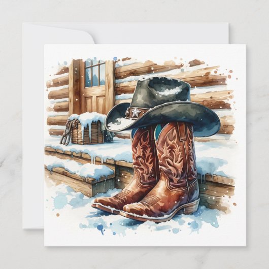 フロントポーチクリスマスのカウボーイブーツ カード (正面)