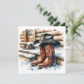 フロントポーチクリスマスのカウボーイブーツ カード (スタンド正面)