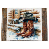 フロントポーチクリスマスのカウボーイブーツ ラージペーパーバッグ (正面)