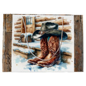 フロントポーチクリスマスのカウボーイブーツ ラージペーパーバッグ (裏面)