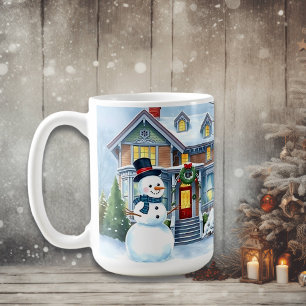 フロントヤお洒落ードクリスマスの可愛い雪だるま コーヒーマグカップ