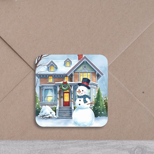 フロントヤお洒落ードクリスマスの可愛い雪だるま スクエアシール