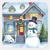 フロントヤお洒落ードクリスマスの可愛い雪だるま スクエアシール (正面)