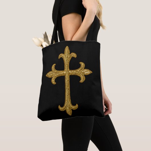 フロント+バッククロス フランス刺繍風ゴールド トートバッグ (クローズアップ)