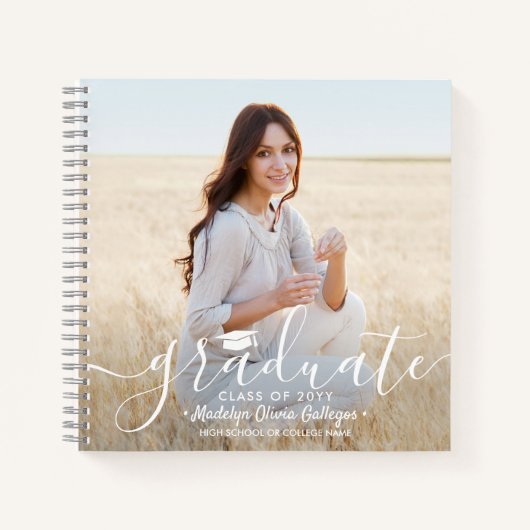 フロント&バック写真ホワイトスクリプト卒業ゲスト ノートブック (正面)