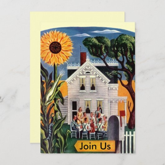 フロント・ポーチ家族の大事な行事のおもしろいのカジュアルな招待状 招待状 (正面/裏面)