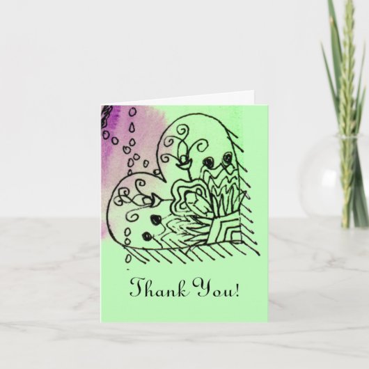 フロント·ライン·ワーカー、緑の紫のハート サンキューカード (正面)