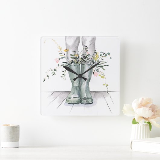 フローと拡張II スクエア壁時計 (ホーム)