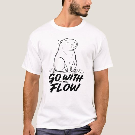 フローに従うカピバラデザイン Tシャツ (正面)