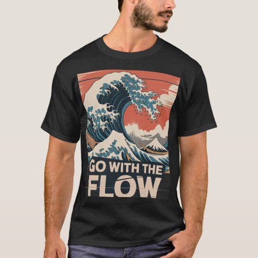 フローに従う 波のアートプリント Tシャツ (正面)