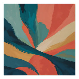 フローはっきりした-抽象芸術ブラシストロークアートinティール（緑がかった色）, Cora ポスター