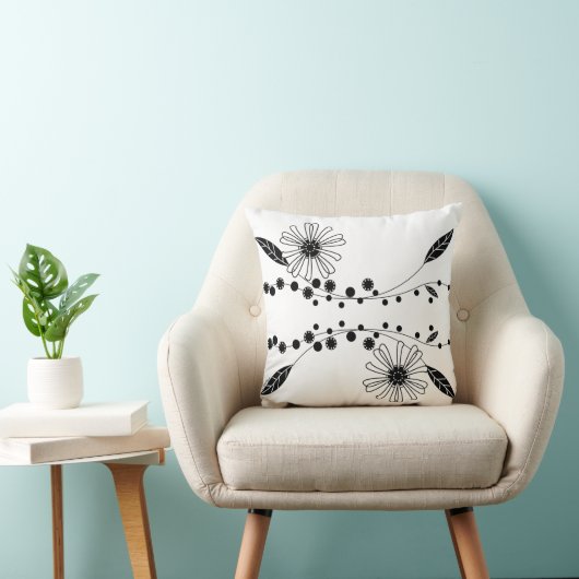 フローイング白黒フローラデザイン クッション (椅子)