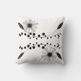 フローイング白黒フローラデザイン クッション