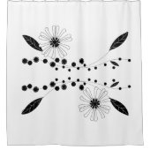フローイング白黒フローラデザイン シャワーカーテン (正面)