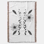 フローイング白黒フローラデザイン スローブランケット (正面縦)