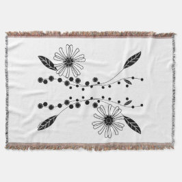 フローイング白黒フローラデザイン スローブランケット