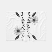 フローイング白黒フローラデザイン フリースブランケット (正面(横))