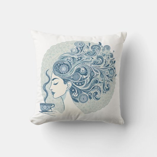 フローウーマンアート – Blue Tile Fusion クッション (正面)