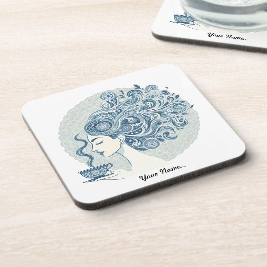 フローウーマンアート – Blue Tile Fusion コースター (左側)