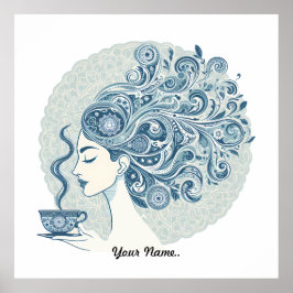 フローウーマンアート – Blue Tile Fusion ポスター