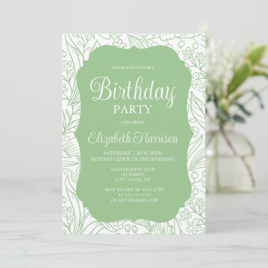 フロージグリーンホワイトフローラガールバースデーパーティー 招待状 (スタンド正面)