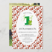 フロージストロベリーファースト誕生日パーティーかわいい 招待状 (正面/裏面)