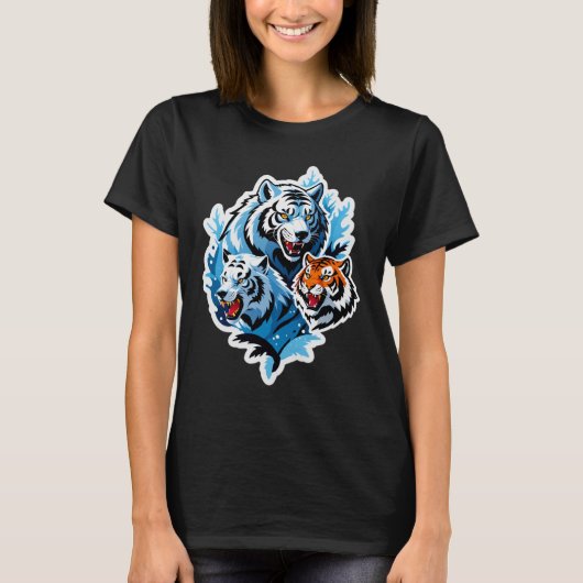 フローストウルフ & タイガー – 氷と力 Tシャツ (正面)