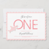 フローティア·ワン·ピンク·サメ·アニマル·ファースト·誕生日 招待状 (正面)