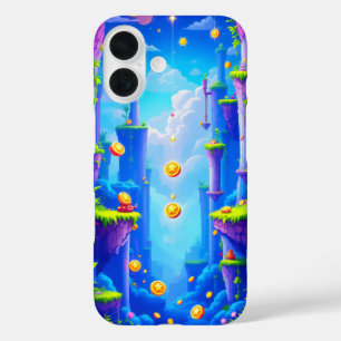 フローティカラフルングプラットフォームのコインを持つピクセル世界 iPhone 16ケース