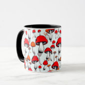 フローティングきのこ赤オレンジのコミブックスタイル マグカップ (正面左)