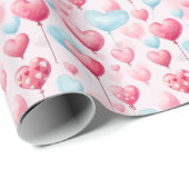 フローティングなピンクとブルーのハートバルーン ラッピングペーパー (ロールコーナー)
