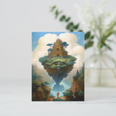 フローティングアイランドシュールランドスケープファンタジーアート ポストカード (スタンド正面)