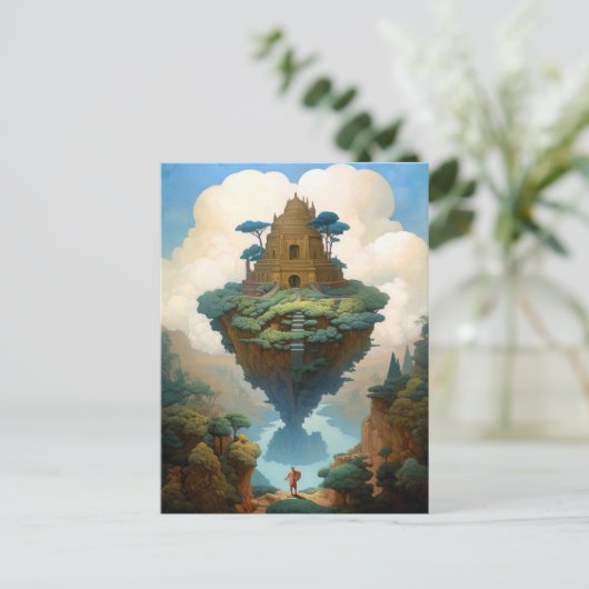 フローティングアイランドシュールランドスケープファンタジーアート ポストカード (スタンド正面)