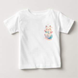 フローティングエンジェルキャットお洒落パステルファンタジーアート ベビーTシャツ