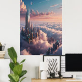 フローティングシティキャンバスウォールアートシュールレアルドリームデコール ポスター (ホームオフィス)