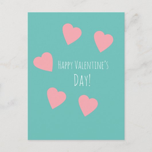 フローティングピンクハートバレンタインデイラブハガキ ポストカード (正面)