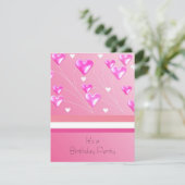 フローティングピンクハート誕生日招待状 招待状 (スタンド正面)