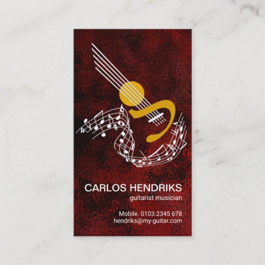 フローティングミュージックノートギターリフスレッドグランジ 名刺 (正面)