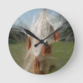 フローティングミルクウィード種子アートプリント/グラフィック ラウンド壁時計 (正面)