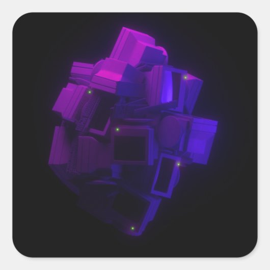 フローティングモニタクラスタ – Vaporwave Neon Aesthet スクエアシール (正面)